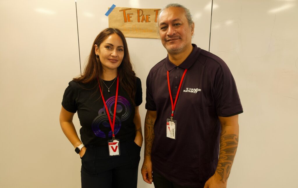 Image of Katie and Lee (Co-Founders of Te Hapori Matihiko) attending Te Pae Tawhiti Wananga in Wellington on 22 April 2026.